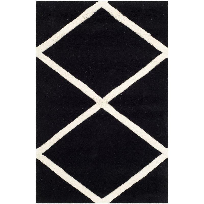 Black and Ivory Hand-Tufted Wool Geometric Area Rug 2' x 3'