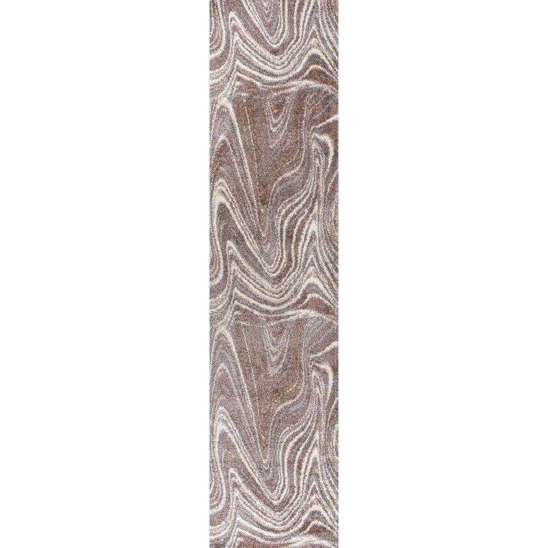 Brown and Cream Abstract Marble 2 x 8 Synthetic Runner Rug