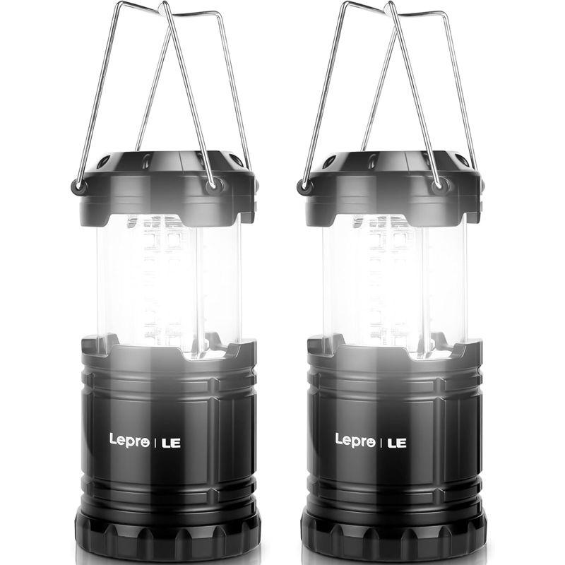 Lepro LED Camping Lanterns Battery Powered, Collapsible, IPX4 Water Resistant, Outdoor Portable Lights for Emergency, Hurricane and Outages, 2 Pack
