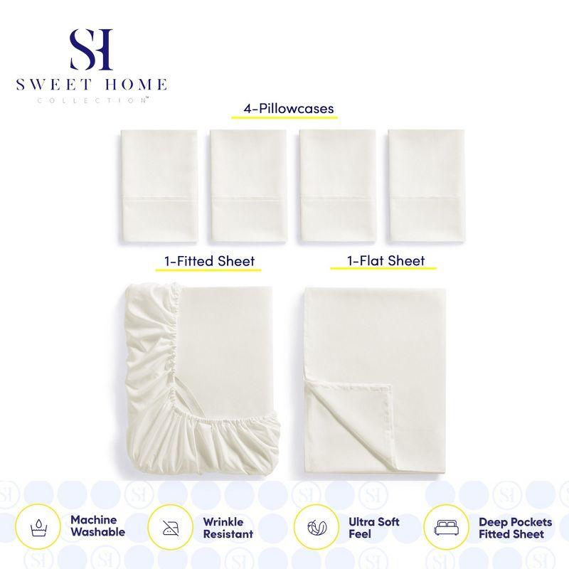 6 Piece Sheet Set, Deluxe Ultra Soft 1500 Series, Double Brushed Microfiber by Sweet Home Collection®- Queen, Ivory