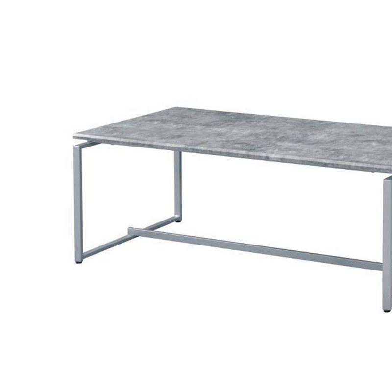 Acme Furniture 48" Jurgen Coffee Table Faux Concrete Top Silver: Modern Rectangle, Metal Frame, Wood Surface