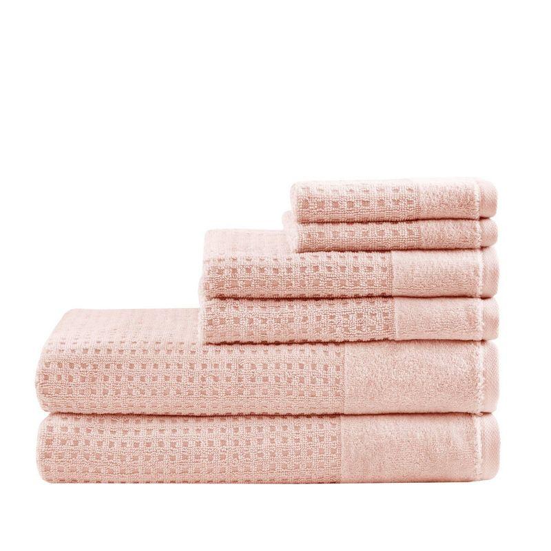 Pink Waffle Jacquard Cotton 6-Piece Towel Set