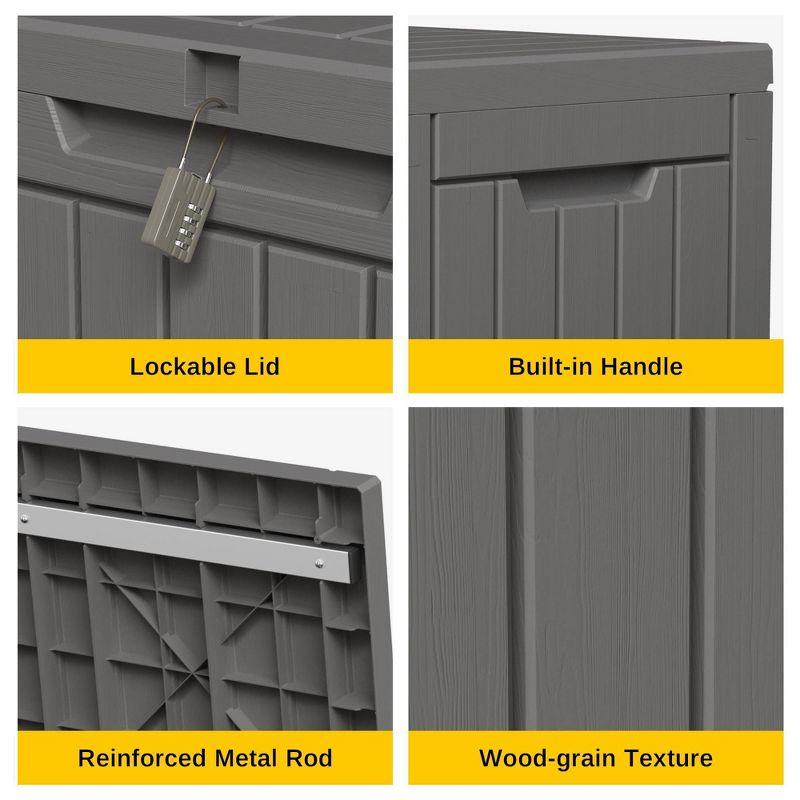 East Oak 60 gal Waterproof Resin Deck Box Gray: Easy-Move Handles, Secure Lock, Bench Seating