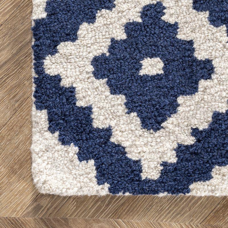 Nuloom Kellee Geometric Oval 3x5 Wool Accent Indoor Area Rug for Living Room Bedroom Dining Room Entryway Kitchen, Navy/White
