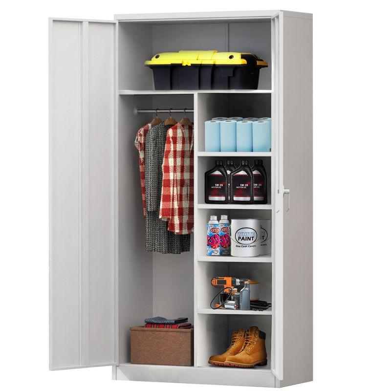 AOBABO Large Metal Wardrobe Style Storage Cabinet with 3 Adjustable Shelves, Cloth Rail, and Lockable Doors for Home Organization