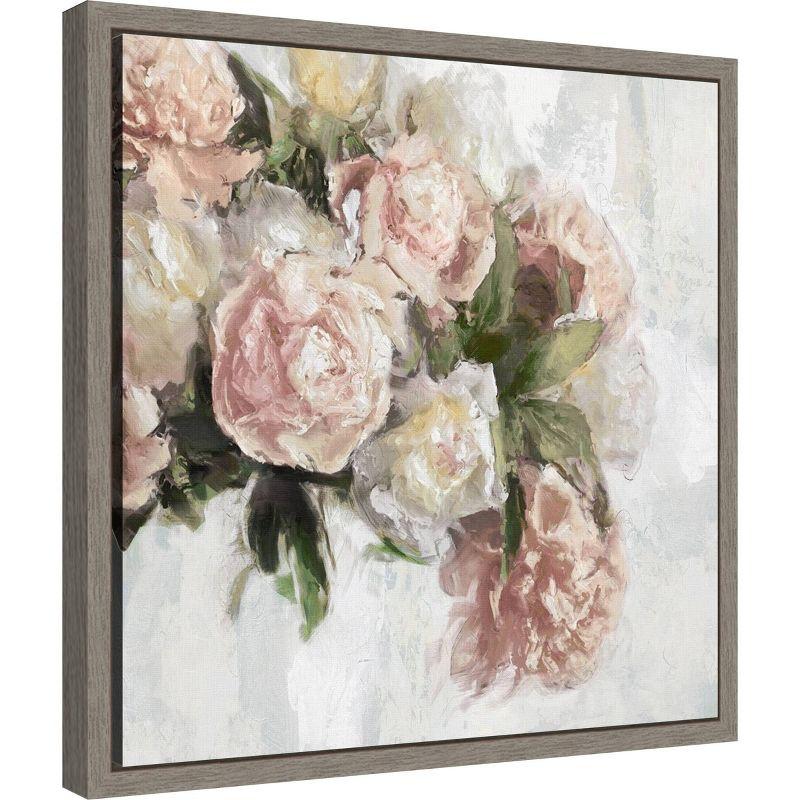 Amanti Art 16" x16" Floral Pastel Peony II by Emily Ford Framed Canvas Wall Art Print: Modern Botanical Lithograph, Polystyrene Frame