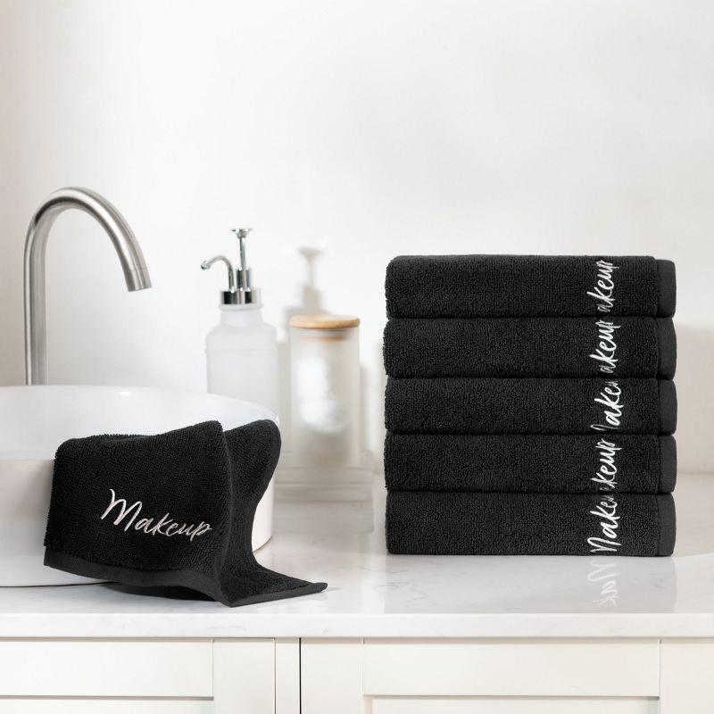 Host & Home Cotton Embroidered Makeup Towel (6 Pack), Black