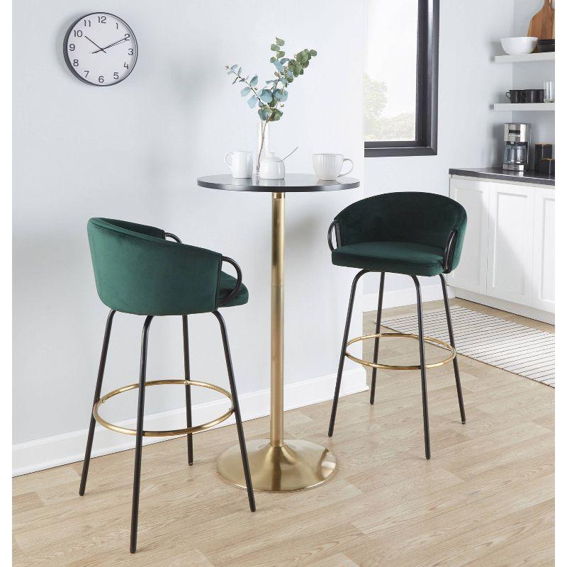 Set of 2 Claire Barstools Black/Emerald Green - LumiSource: Velvet Upholstery, Swivel, Metal Frame, Fixed Height