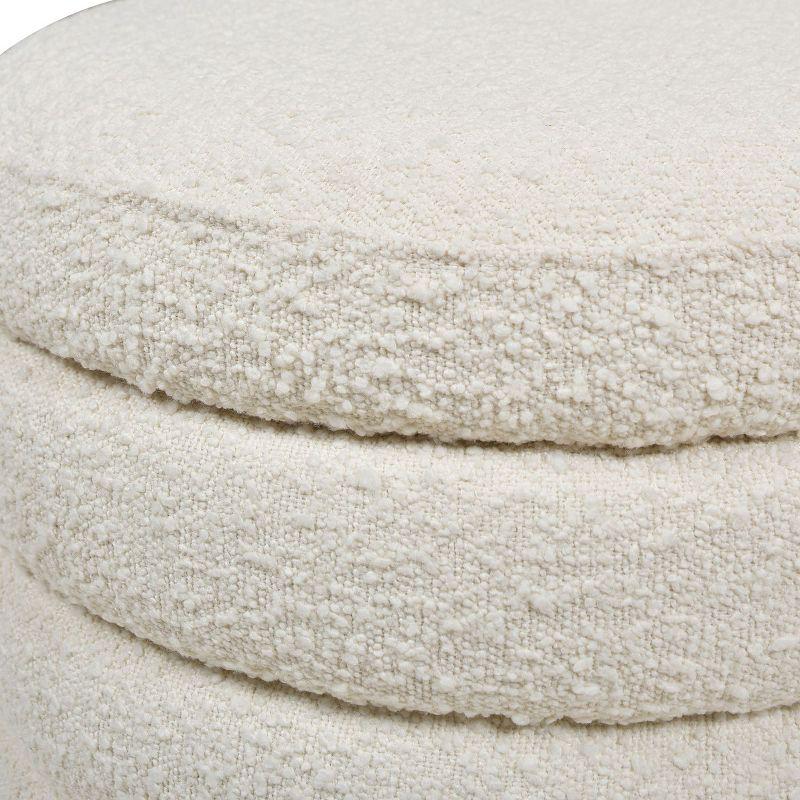NicBex Modern 19" Round Storage Ottoman Wood Footstools with Boucle Fabric for Bedroom and Living Room, White
