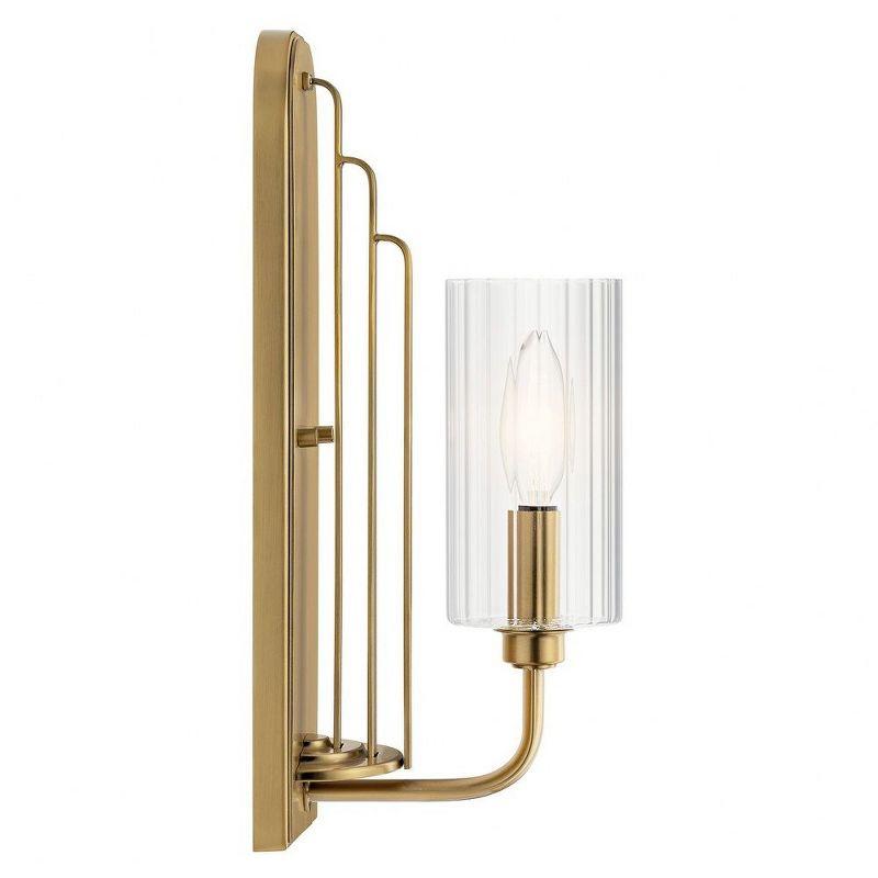 Kimrose Brushed Natural Brass Cylinder Sconce with Clear Fluted Glass