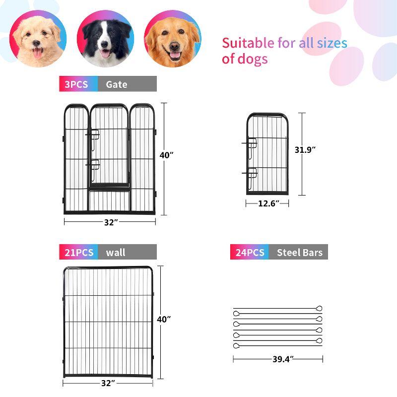 FDW Dog Playpen Pet Dog Fence 2-32 Panels  24/32/40"H Metal Dog Pen Outdoor Exercise Pen with Doors for Large/Medium /Small Dogs for RV,Camping,Yard