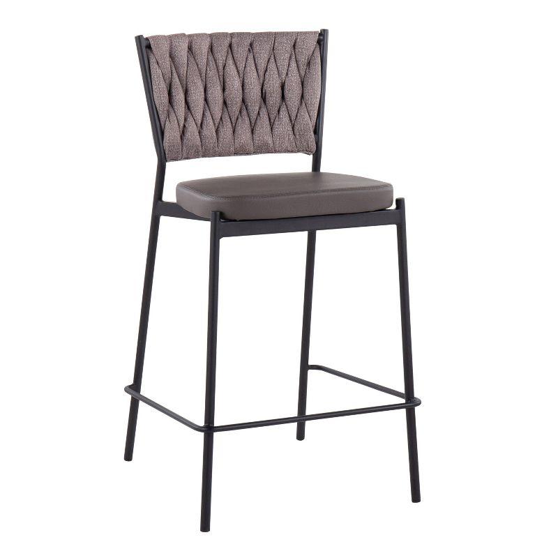 Braided Dark Gray Faux Leather and Metal Swivel Counter Stools