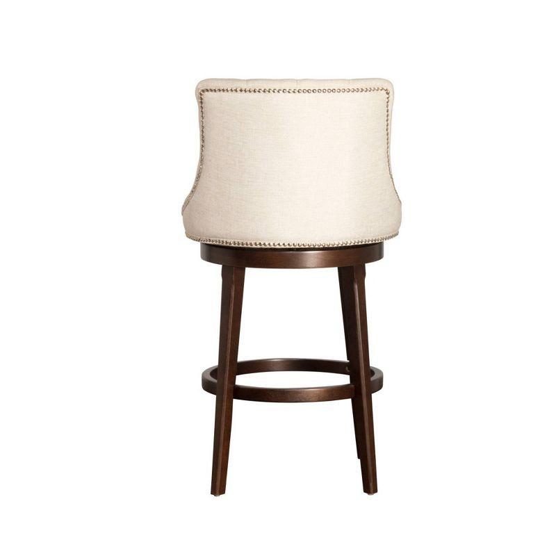 Halbrooke 30" Brown Wood Swivel Barstool with Cream Fabric