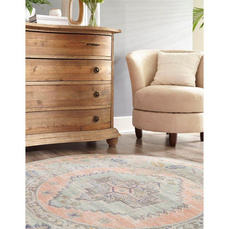 Unique Loom Whitney Collection Area Rug - Geneva (5' 3" Round Pink/Blue)
