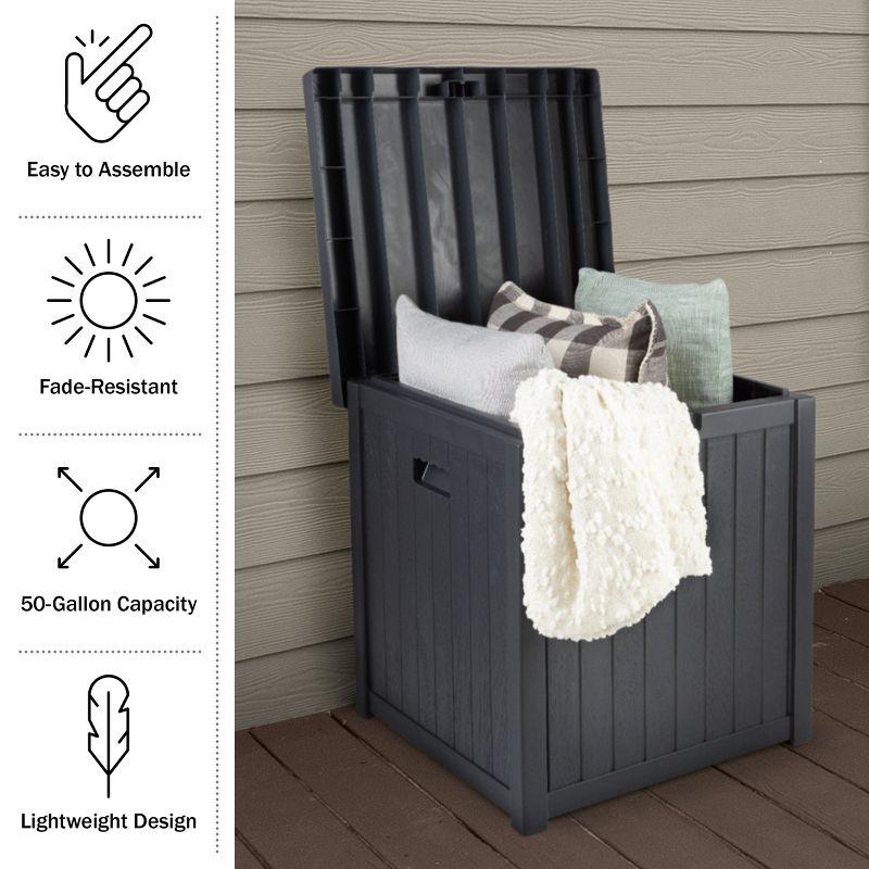 Storage Box - 50-Gallon Container for Patio Storage - Durable and Fade-Resistant Resin Deck Box - Outdoor Furniture by Pure Garden (Gray)