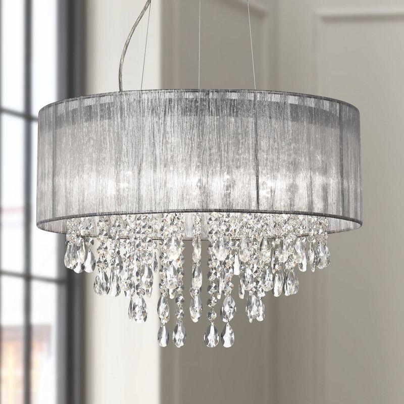 Possini Euro Design Jolie Chrome Chandelier Lighting 20" Wide Modern Crystal Silver Fabric Shade 7-Light Fixture for Dining Room House Kitchen Island