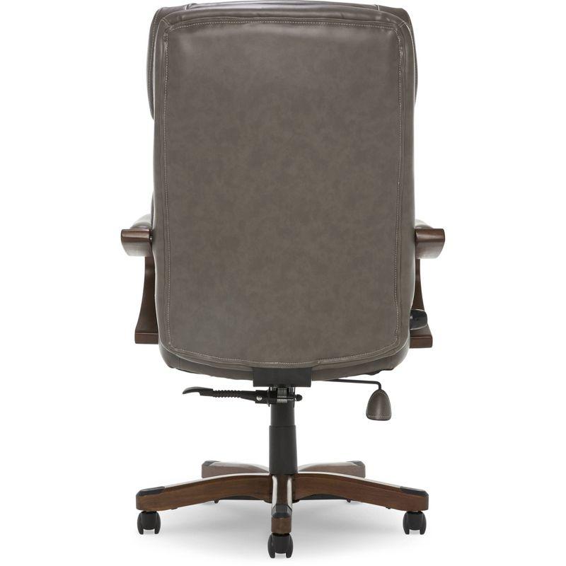 Big and Tall Executive Office Chair with Upgraded Wood Accents Mindset Gray - Serta: Bonded Leather, 350lb Capacity