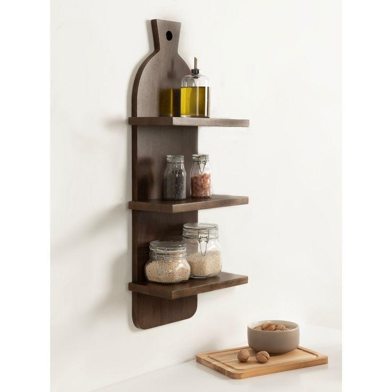 Natural Brown 3-Tier Mango Wood Floating Kitchen Wall Shelf