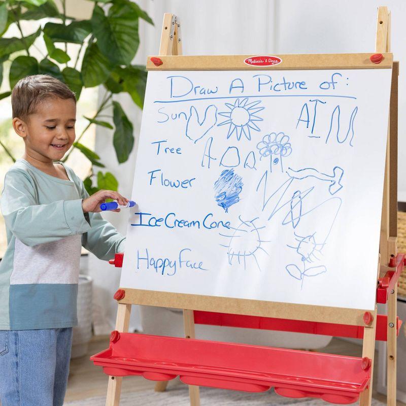 Deluxe Magnetic Wooden Art Easel with Chalkboard and Dry-Erase Board