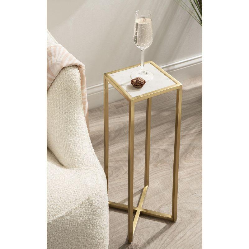 Jaspur Gold Finish Square Metal and Marble Accent Table