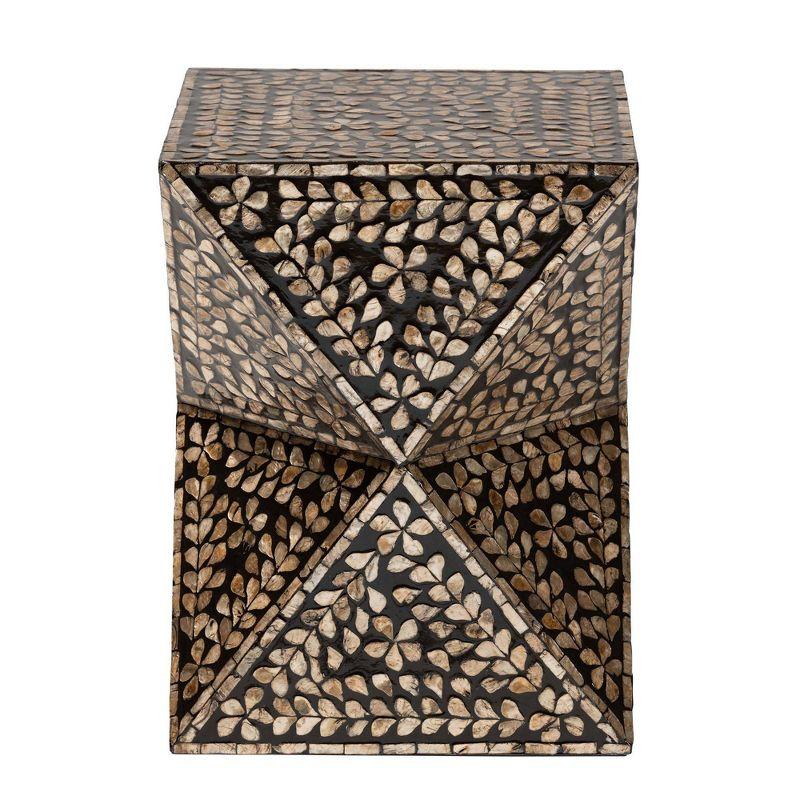 Baxton Studio Feronia Mother of Pearl End Table Black/Floral Bronze: 18.1" High, No Assembly, MDF Square Accent Table