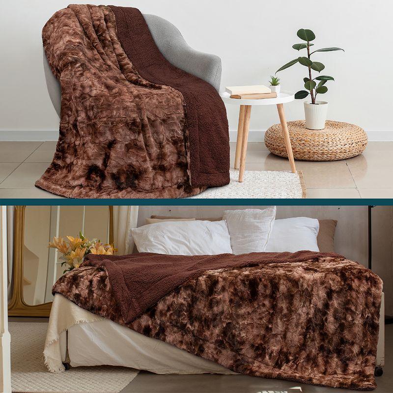 PAVILIA Tie-Dye Faux Fur Throw Blanket, Furry Fuzzy Fluffy Shaggy Plush Warm Reversible Thick for Bed Couch Sofa