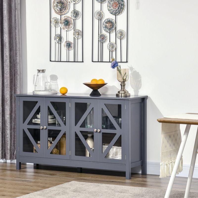 Elegant Grey Tempered Glass Door Sideboard with Adjustable Shelf