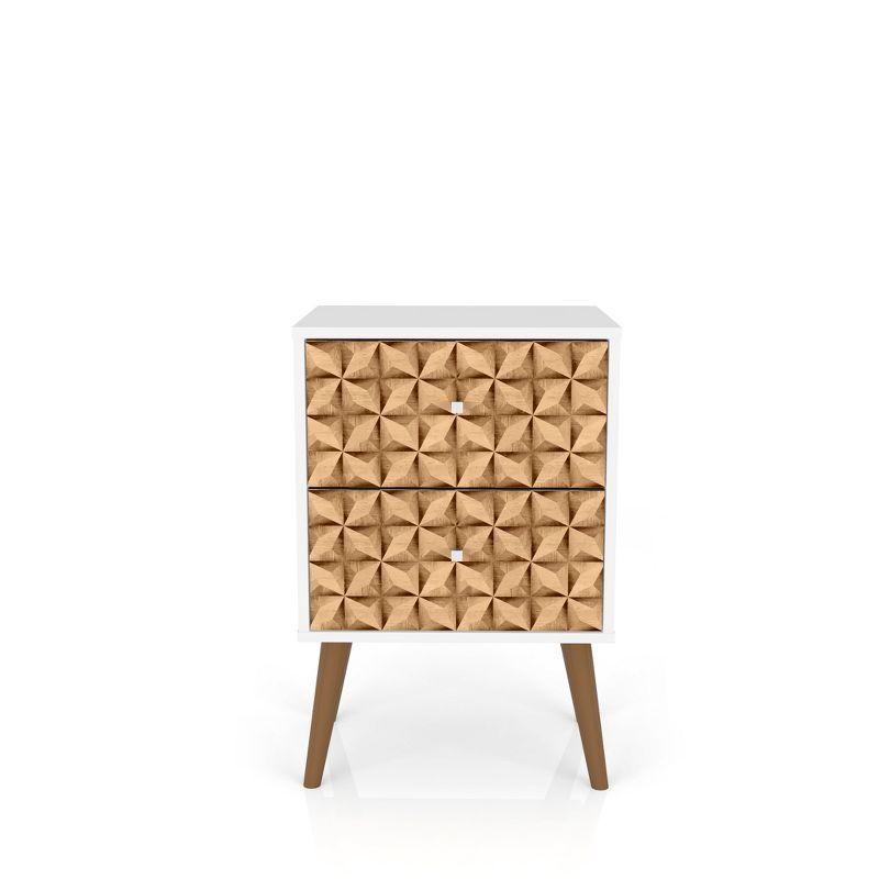 Liberty 2.0 Mid Century Modern Nightstand White/Walnut - Manhattan Comfort: Bedside Table with Storage