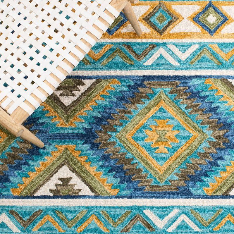 Blue and Yellow Geometric Wool 8' x 10' Area Rug