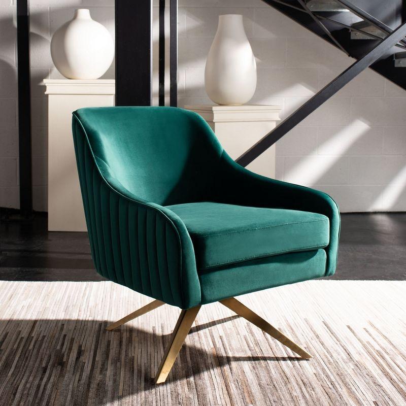 Emerald Velvet Swivel Arm Chair with Gold Brushed Base