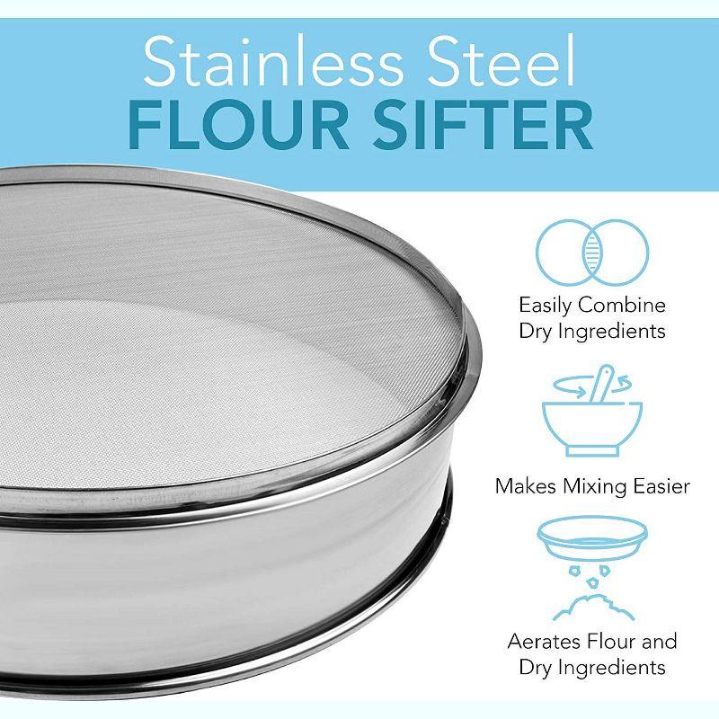 Vollum Flour Sifter for Baking Stainless Steel Mesh Sieve - 0.85mm Holes (20 Mesh)