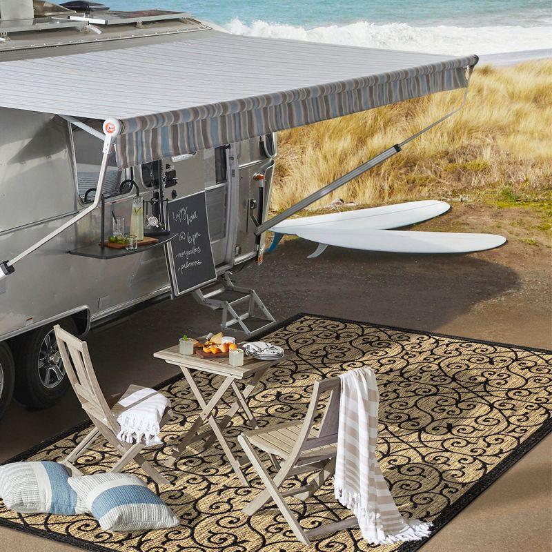 4'x6' Madrid Vintage Filigree Textured Weave Indoor/Outdoor Area Rug, Black/Khaki - JONATHAN Y