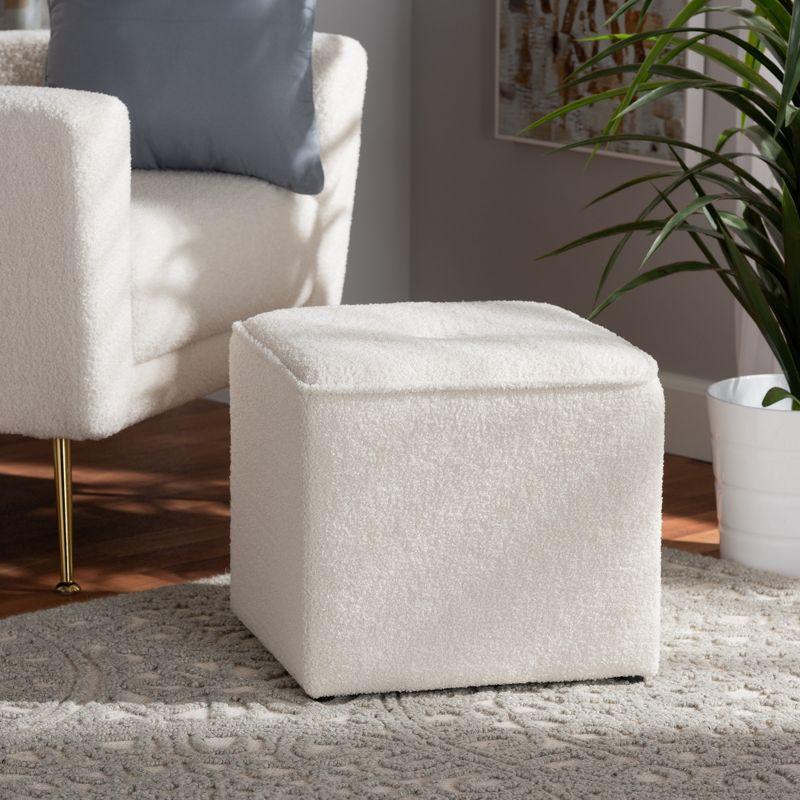 Ivory Boucle Tufted Round Ottoman with Eucalyptus Frame