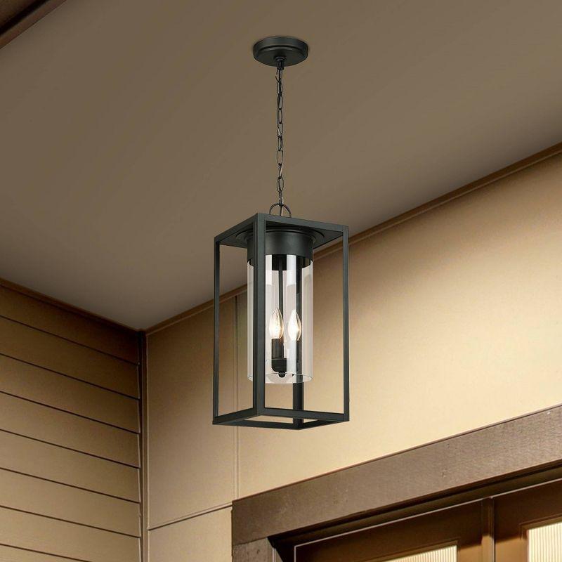 3-Light Walker Hill Outdoor Clear Glass Pendant Matte Black - EGLO: ETL Listed, Adjustable, Steel Body