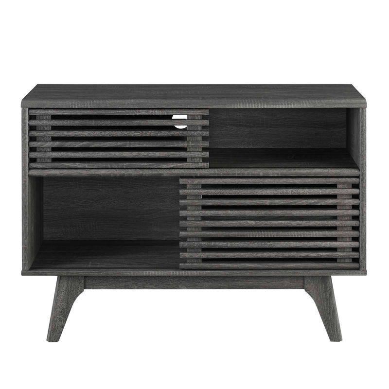 Render Display TV Stand for TVs up to 48" Charcoal - Modway: Modern Media Storage, Slatted Door, Cable Management