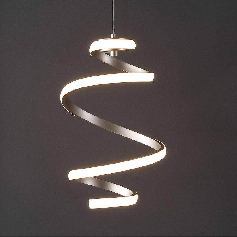 11" Whirl Modern Minimalist Aluminum/Iron Abstract Integrated LED Pendant Silver - JONATHAN Y: ETL Listed, Dimmable Ceiling Fixture