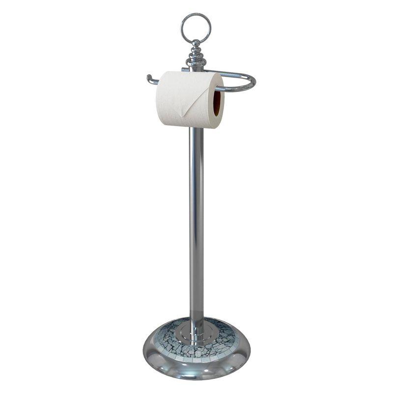 Chrome and Aqua Mosaic Freestanding Toilet Paper Holder