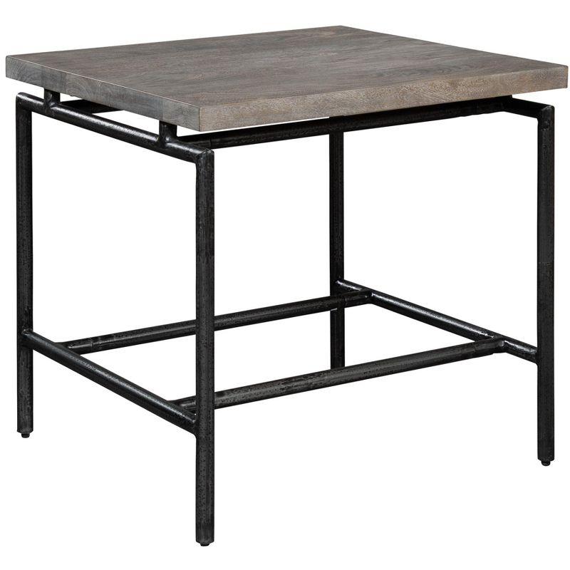 Gray Wood and Black Metal Rectangular End Table with Storage