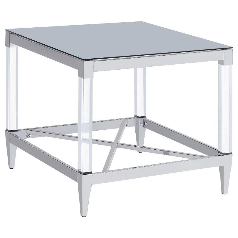 Lindley Square Chrome and Acrylic End Table with Mirrored Top