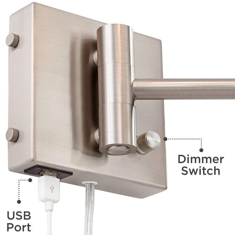 Brushed Nickel Swing Arm Wall Lamp with USB and White Shade