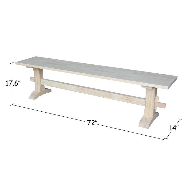 72" Trestle Bench Unfinished - International Concepts: Solid Wood, Parawood, Entryway, Living Room