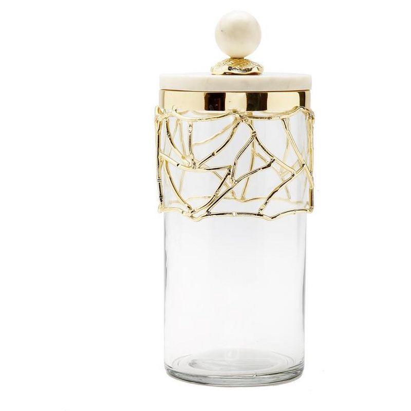 Elegant Glass Canister with Gold Mesh and Marble Lid