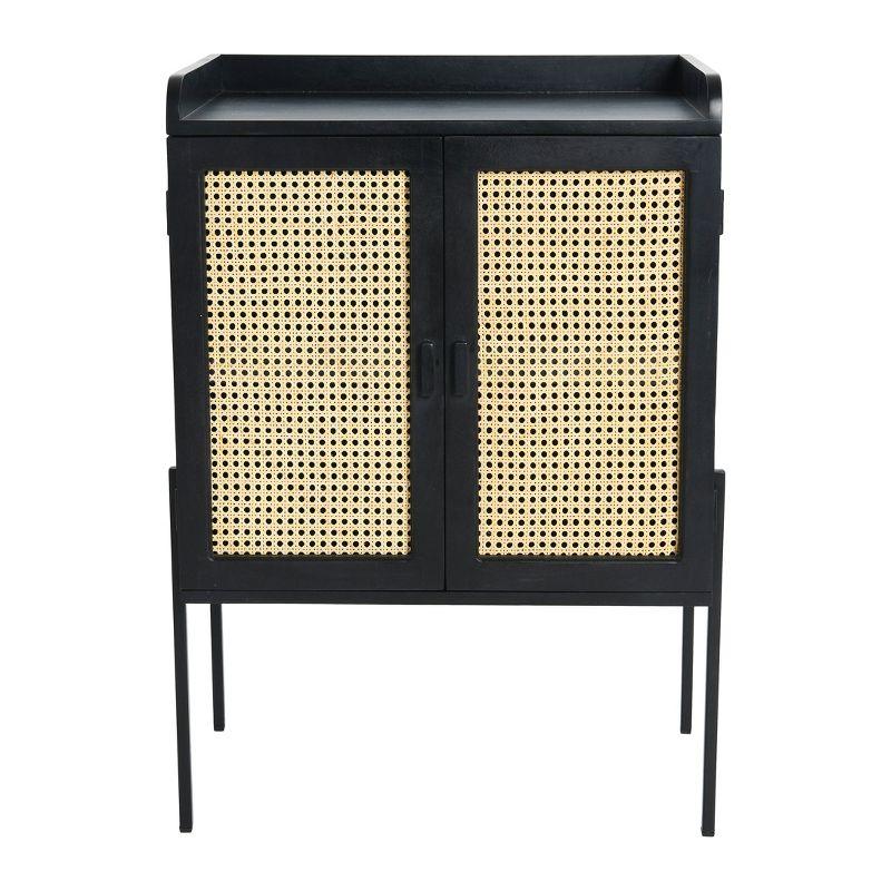 Storied Home Boho Solid Wood Bar Cabinet with Metal Legs and Woven Cane Doors