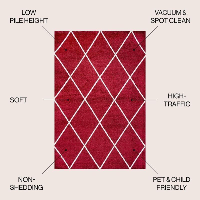 4'x6' Cole Minimalist Diamond Trellis Area Rug, Red/White - JONATHAN Y