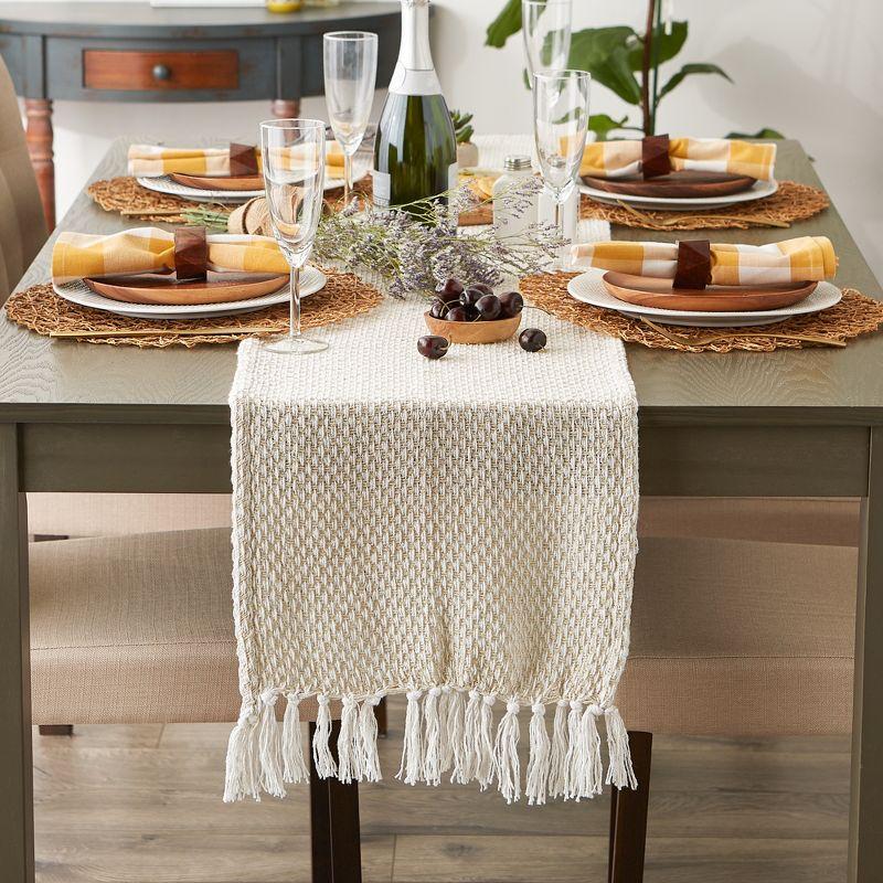 Design Imports  Woven Jacquard Fringe Table Runner, Natural, 15X72"