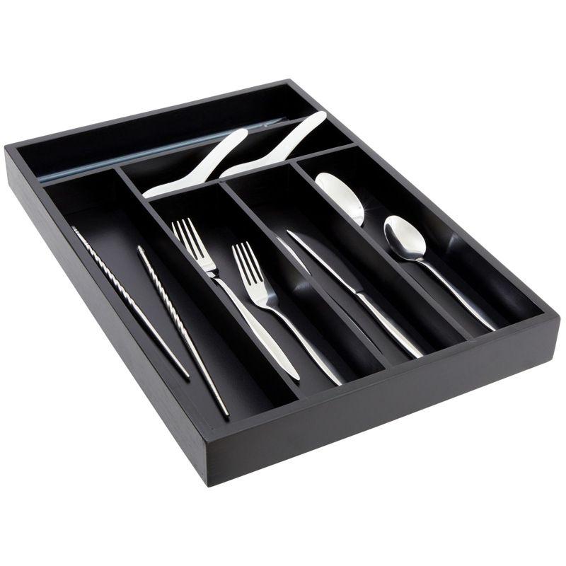 Juvale Bamboo Silverware Drawer Organizer Tray for Kitchen, Black, 17 x 12 Inches