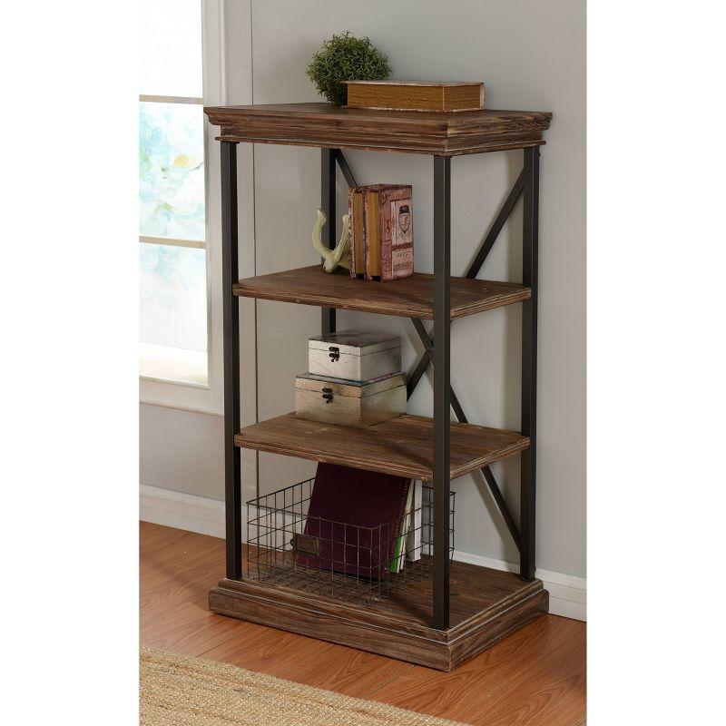 Cocoa Brown and Driftwood Grey Four-Tier Industrial Bookcase