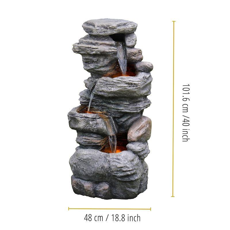 Teamson Home Gray 4-Tier Faux Stone Water Fountain with LED Lights