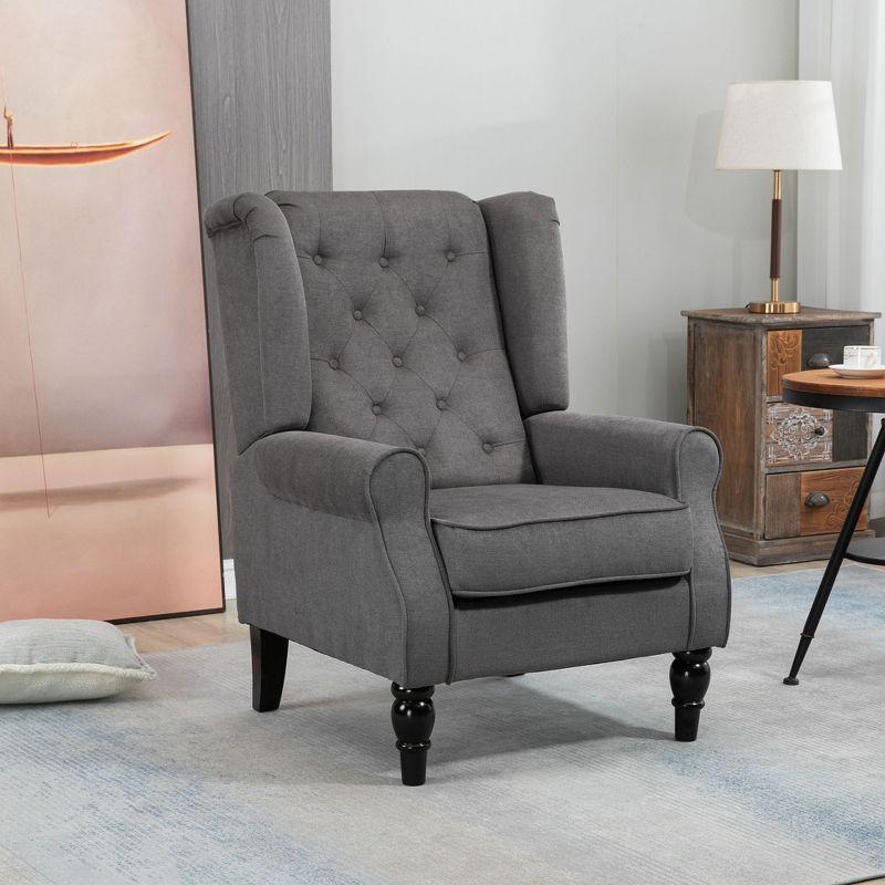 HOMCOM Button-Tufted Accent Chair with High Wingback, Rounded Cushioned Armrests and Thick Padded Seat