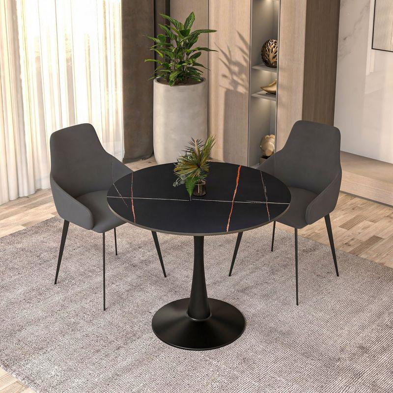 LeisureMod Round Dining Table 31" Sintered Stone Tabletop in Black Steel Bistro Series